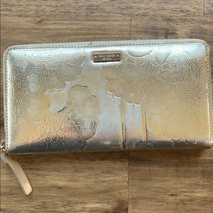 Kate spade gold floral zipper wallet